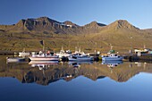 Faskrudsfjordur, fishing village founded by French fishermen in the early 19th century where all street names are in Icelandic and French, Faskrudsfjordur fjord, East Fjords region (Austurland), Iceland, Polar Regions