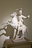 Marble sculpture of a warrior on horseback dating from the 2nd century AD, National Archaeological, Museum, Naples, Campania, Italy, Europe