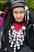 Young traditionally dressed Georgian girl, Sighnaghi, Georgia, Caucasus, Central Asia, Asia