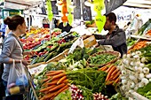 People shopping at market, Place Monge, Paris, France, Europe