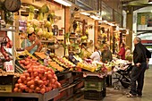 Grocer's and customers, Triana Market, Seville, Andalucia, Spain, Europe