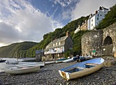 High tide in the old fishing village of Clovelly, North Devon, England, United Kingdom, Europe