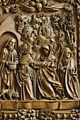Detail of the Visitation of the Blessed Virgin Mary on the carved altar, dating from 1509, Mauer bei Melk church, Lower Austria, Austria, Europe