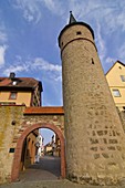 Old tower and entrance gate to the town of Karlstadt am Main, Main-Spessart district, Franconia, Bavaria, Germany, Europe