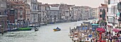 Buildings and boat traffic on Grand Canal taken from Ponte di Rialto, Venice, UNESCO World Heritage Site, Veneto, Italy, Europe