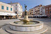Attractive fountain in Trg marsala Tita, Rovinj (Rovigno), Istria, Croatia, Europe