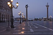 The columns of the Venice Lion and St. Theodore, St. Marks landing, Venice, UNESCO World Heritage Site, Veneto, Italy, Europe