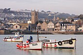Fishing boats in the picturesque harbour at St. Ives, Cornwall, England, United Kingdom, Europe