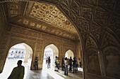 Tourists inside Khas Mahal in Agra Fort, UNESCO World Heritage Site, Agra, Uttar Pradesh, India, Asia