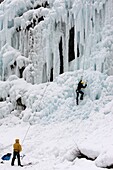 Ice rock climbing, Les Contamines, Haute-Savoie, France, Europe