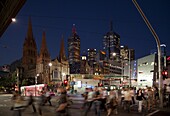 St. Paul's Cathedral and Federation Square at night, Melbourne, Victoria, Australia, Pacific