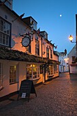 Night falls over the cobbled streets of Lymington, Hampshire, England, United Kingdom, Europe