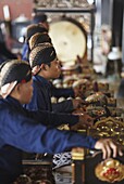Members of gamelan inside Kraton (Palace of Sultans), Yogyakarta, Java, Indonesia, Southeast Asia, Asia
