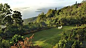 Garden with a view on Taal lake, Tagaytay, Philippines, Southeast Asia, Asia