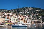Colourful buildings along waterfront, Villefranche, Alpes-Maritimes, Provence-Alpes-Cote d'Azur, French Riviera, France, Mediterranean, Europe