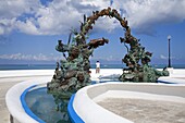 Divers fountain in San Miguel, Cozumel Island, Quintana Roo, Mexico, North America