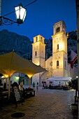 St. Tryphon Cathedral at night, Old Town, UNESCO World Heritage Site, Kotor, Montenegro, Europe
