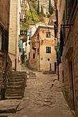 Narrow street in Old Town, UNESCO World Heritage Site, Kotor, Montenegro, Europe