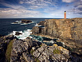 Lighthouse and cliffs at Butt of Lewis, Isle of Lewis, Outer Hebrides, Scotland, United Kingdom, Europe