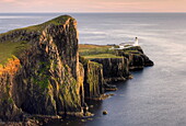 Neist Point and Lighthouse bathed in evening light, Isle of Skye, Highland, Scotland, United Kingdom, Europe