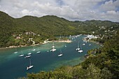 An aerial view of Marigot Bay on the east coast of St. Lucia, Windward Islands, West Indies, Caribbean, Central America