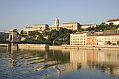 An early morning view of Budapest including the Chain Bridge, Castle Hill and the Danube River, Budapest, Hungary, Europe