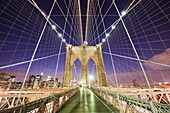 Brooklyn Bridge and Manhattan skyline from Brooklyn, New York City, New York, United States of America, North America