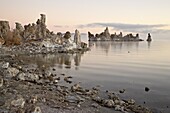 Tufa formations at sunrise, Mono Lake, California, United States of America, North America