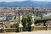Panoramic view over River Arno and Florence from the Bardini Gardens, Bardini Garden, Florence (Firenze), Tuscany, Italy, Europe