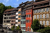 Timbered buildings, La Petite France Canal, Strasbourg, Alsace, France, Europe