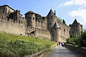 Walled and turreted fortress of La Cite, Carcassonne, UNESCO World Heritage Site, Languedoc, France, Europe