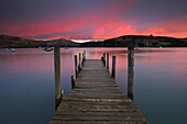 Sunrise over Akaroa harbour, Banks Peninsula, South Island, New Zealand, Pacific