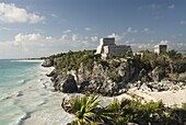 View to the north and El Castillo (the Castle) at the Mayan ruins of Tulum, Quintana Roo, Mexico, North America