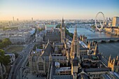 Palace of Westminster and Big Ben, UNESCO World Heritage Site, and River Thames, seen from Victoria Tower, London, England, United Kingdom, Europe