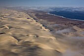 Aerial of Atlantic Ocean coastline, Skeleton Coast Park, Namibia, Africa