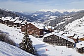 Meribel-Mottaret,  1750m,  ski area, Meribel,  Three Valleys (Les Trois Vallees),  Savoie,  French Alps,  France,  Europe