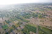 View of fields and trees from hot air balloon,  early morning,  Chomu district,  Rajasthan,  India,  Asia