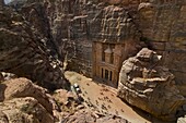 View over El Khazneh (the Treasury),  Petra,  UNESCO World Heritage Site,  Jordan,  Middle East