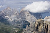 Clouds over Sassolungo mountains from Gruppo del Sella, Dolomites, Italy, Europe