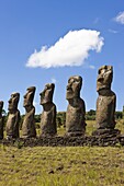Ahu Tongariki, the largest ahu on the Island, Tongariki is a row of 15 giant stone Moai statues, Rapa Nui (Easter Island), UNESCO World Heritage Site, Chile, South America