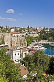 Elevated view over the Marina and Roman Harbour in Kaleici, Old Town, Antalya, Anatolia, Turkey, Asia Minor, Eurasia