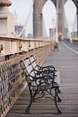 Early morning on Brooklyn Bridge, New York City, New York, United States of America, North America