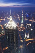 Jinmao and Pearl Towers and Pudong skyline, Shanghai, China, Asia