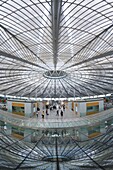 Interior of circular concourse and roof of the spectacular new Shanghai South Railway Station in 2007, Shanghai, China, Asia