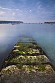 Stone jetty in Swanage Harbour, Swanage, Dorset, England, United Kingdom, Europe