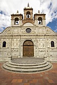 Baroque mestizo limestone facade of the Cathedral in this colonial-style provincial capital, Riobamba, Chimborazo Province, Central Highlands, Ecuador, South America