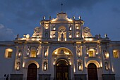 The Cathedral of San Jose with evening lights, Antigua, UNESCO World Heritage Site, Guatemala, Central America