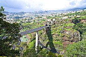 Huge highway bridge above Funchal seen from the Botanical Garden, Madeira, Portugal, Europe