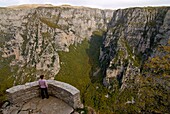 Woman looking at the Vikos Gorge, Epiros, Greece, Europe