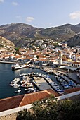 View over the harbour of Hydra on the island of Hydra, Greek Islands, Greece, Europe